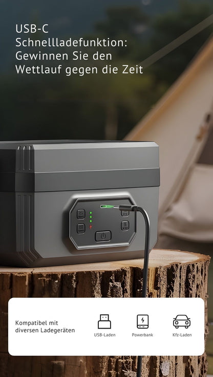 Kabellose Outdoor Lunchbox mit Schnellladefunktion – perfekt für Camping und Wandern in der Schweiz